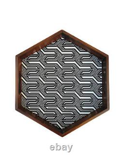 Crayton Black and White Premium Wood Hexagon Serving Tray Set of 2