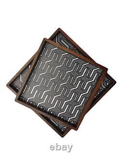 Crayton Black and White Premium Wood Square Multipurpose Serving Tray Set of 2