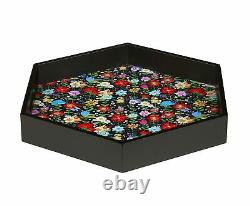 Crayton Floral Solid Wood Hexagon Serving Tray Set of 2