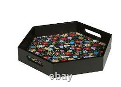 Crayton Floral Solid Wood Hexagon Serving Tray Set of 2