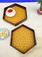 Crayton Yellow Abstract Wood Hexagon Multipurpose Serving Tray Set of 2