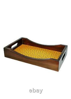 Crayton Yellow Abstract Wood Rectangle Multipurpose Serving Tray Set of 3