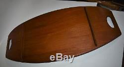 Dansk JHQ Quistgaard Staved Teak Wood Fjord Surfboard Serving Tray 1965 24x 12