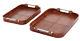 Darby Home Co Shelburn Wooden Leather 2 Piece Serving Tray Set