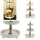 Decmode Large, 3-Tier Distressed White and Natural Wood Round Serving Tray Sta