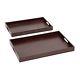 Deco 79 95903 Wood Real Leather Tray 24 by 21 Dark Chocolate Brown Set of 2 NEW
