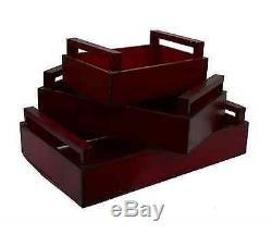 Decor Therapy Stylish Red Distressed Wood Rectangle Ktichen Serving Tray Set NEW