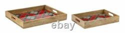 Decorative Plaid Serving Tray (Set of 2) 16L x 10.75W, 20L x 16W Wood