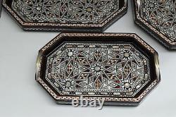 Decorative Wood Serving Tray Set, Mother of Pearl Inlaid, Breakfast Ottoman Tray