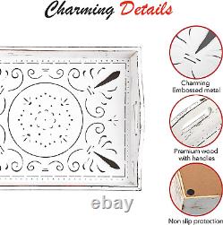Decorative Wooden Serving Tray- with Handles Premium Material, Tray Embossed wit
