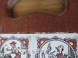 Dutch folk art illustration cheese board serving tray knife wooden wood amish