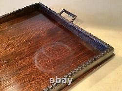 ENGLISH ANTIQUE OAK BUTLERS SERVING TRAY with COPPER CLAD HANDLES FREE SHIPPING