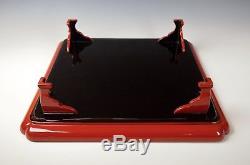 EXQUISITE ANTIQUE JAPANESE RED LACQUER SERVING TRAY 1800s Meiji Gold Maki-e