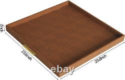 EXTRA LARGE SQUARE SERVING TRAY ELEGANT FAUX LEATHER OTTOMAN TRAY with GOLD HARD