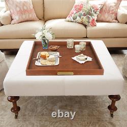 EXTRA LARGE SQUARE SERVING TRAY ELEGANT FAUX LEATHER OTTOMAN TRAY with GOLD HARD