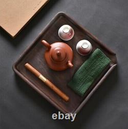 Ebony Wood Carved Tea Serving Tray Drinking Service Pot Cup Holder