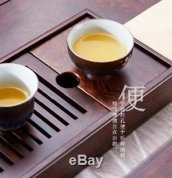 Ebony Wood Chinese Gongfu Tea Serving Tray in Cotton Travel Bag 37x15x7.6cm