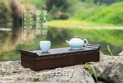 Ebony Wood Chinese Gongfu Tea Serving Tray in Cotton Travel Bag 37x15x7.6cm