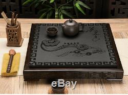 Ebony solid wood tea tray square black stone serving tray stone tea table 42cm