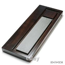 Ebony wood tea tray black stone serving tray water draining solid wood tea boat