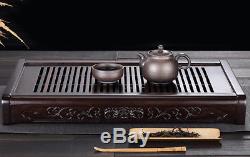 Ebony wood tea tray handmade carved peony flower Chinese solid wood tea table