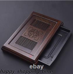 Ebony wood tea tray handmade carved tea table Chinese solid wood tea boat L52cm