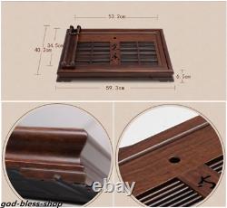 Ebony wood tea tray handmade carved water draining tea boat wooden cup holder