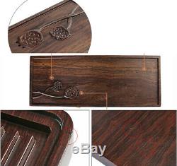Ebony wood tea tray reservoir / water draining tea table lotus carved small tray