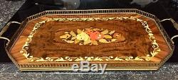 Edwardian Mahogany & Brass Serving Tray with an exquisite inlay floral design
