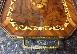 Edwardian Mahogany & Brass Serving Tray with an exquisite inlay floral design