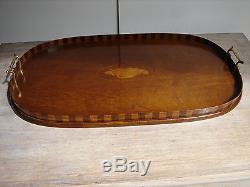 Edwardian Shell inlaid Tray serving/butlers/Solid brass handles/boxwood inlay