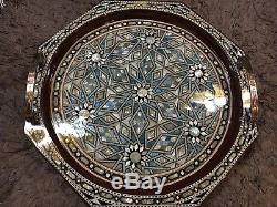 Egyptian Handmade Beech wood Tray inlaid Mother of Pearl Set of 3