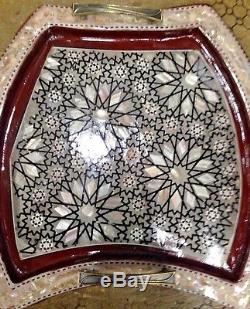 Egyptian Handmade wooden Tray inlaid Mother of Pearl Set of 3