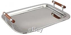 Elegance Stainless Steel Large Rectangular Tray With Wood Handles, 22 By Silver