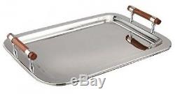 Elegance Stainless Steel Large Rectangular Tray With Wood Handles, 22 By Silver