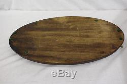 English Edwardian Mahogany Serving Tray with Brass Handles & Inlaid Center