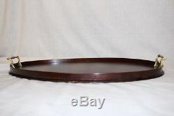 English Edwardian Mahogany Serving Tray with Brass Handles & Inlaid Center