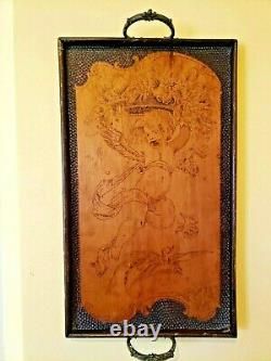 Engraved Carved Wood Tray Artist Art Vintage Serving Farmhouse Wall Decor Ornate