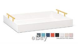 Esther Decorative Coffee Table Tray White and Gold, Wood Serving Tray for or