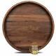 Extra Large Round Black Walnut Wood Ottoman Tray with Handles, Serve 20 Inches