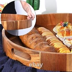 Extra Large Round Serving Tray 20INCH Heavy Duty Acacia Wood Trays for Big