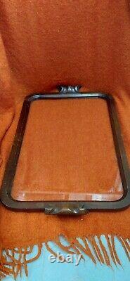 Extra Large Vintage Glass Wooden Serving Tray 66cm long