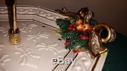 FITZ & FLOYD SNOWY WOODS 2 Tier Serving Tray RARE Ribbons Christmas Holiday