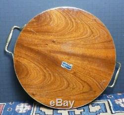Fabulous Vintage Mahogany Fruitwood Inlay Brass Pierced Serving Tray Italy WOW