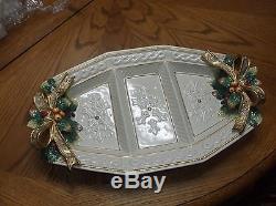 Fitz & Floyd Christmas SNOWY WOODS 3 Part Relish Serving Tray Large 17.75 MINT