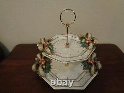 Fitz & Floyd Snowy Woods 2 Tiered Serving Tray Plates Hexagon Shape