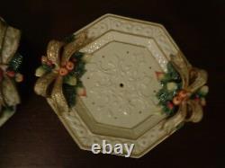 Fitz & Floyd Snowy Woods 2 Tiered Serving Tray Plates Hexagon Shape