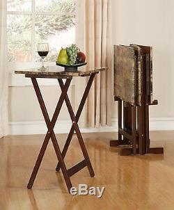 Folding Dinner Stand TV Tray Table Set Serving Portable Television Trays Wood