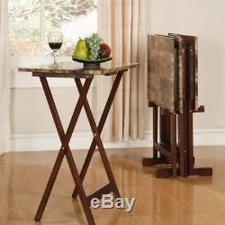 Folding Dinner Stand TV Tray Table Set Serving Portable Television Trays Wood