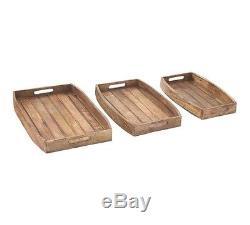 Food And Beverages Serving Utility Decmode Wood Tray, Set of 3